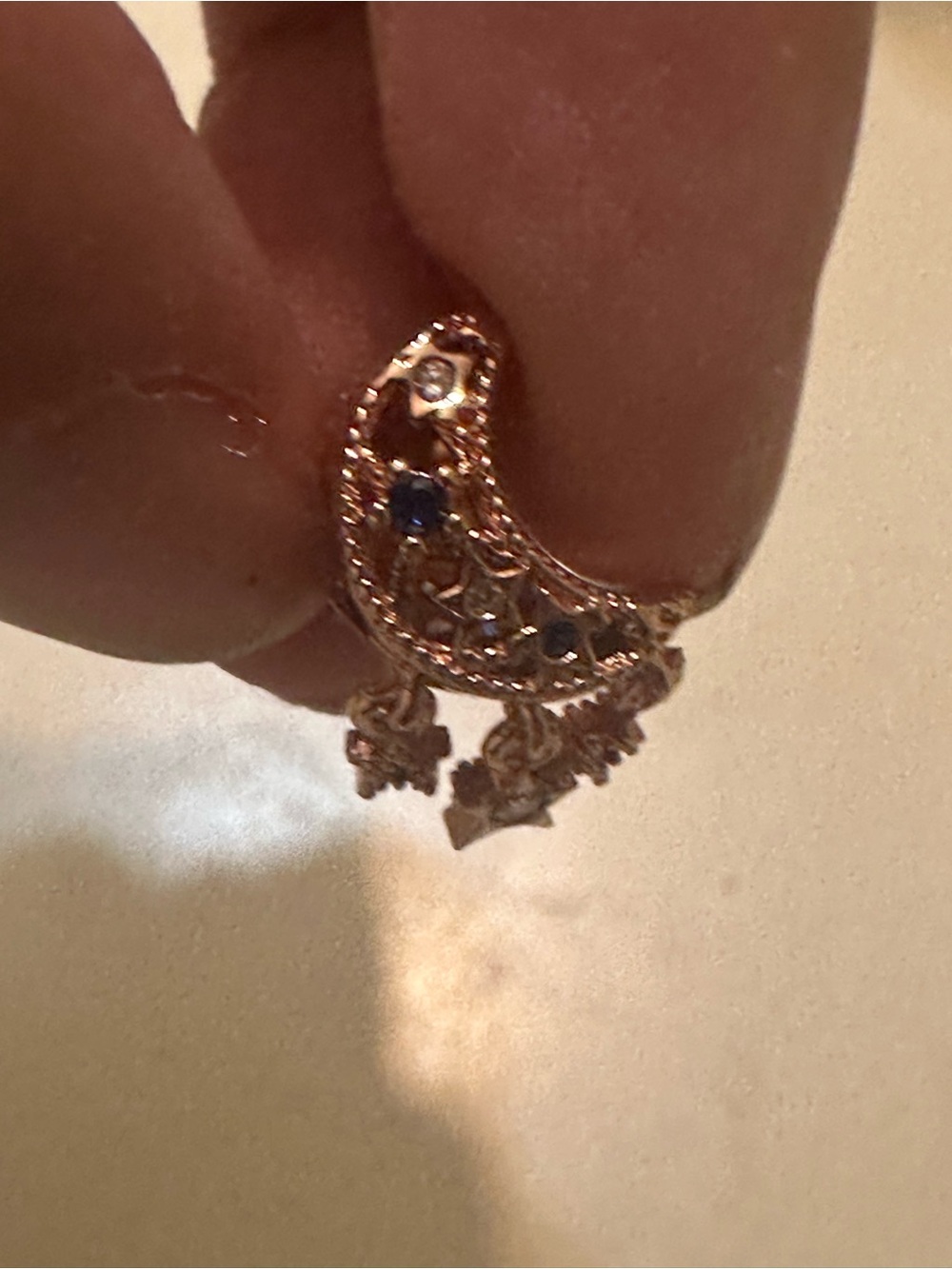 Pandora Rose Gold Paisley Dangle Earrings with Blue Stones